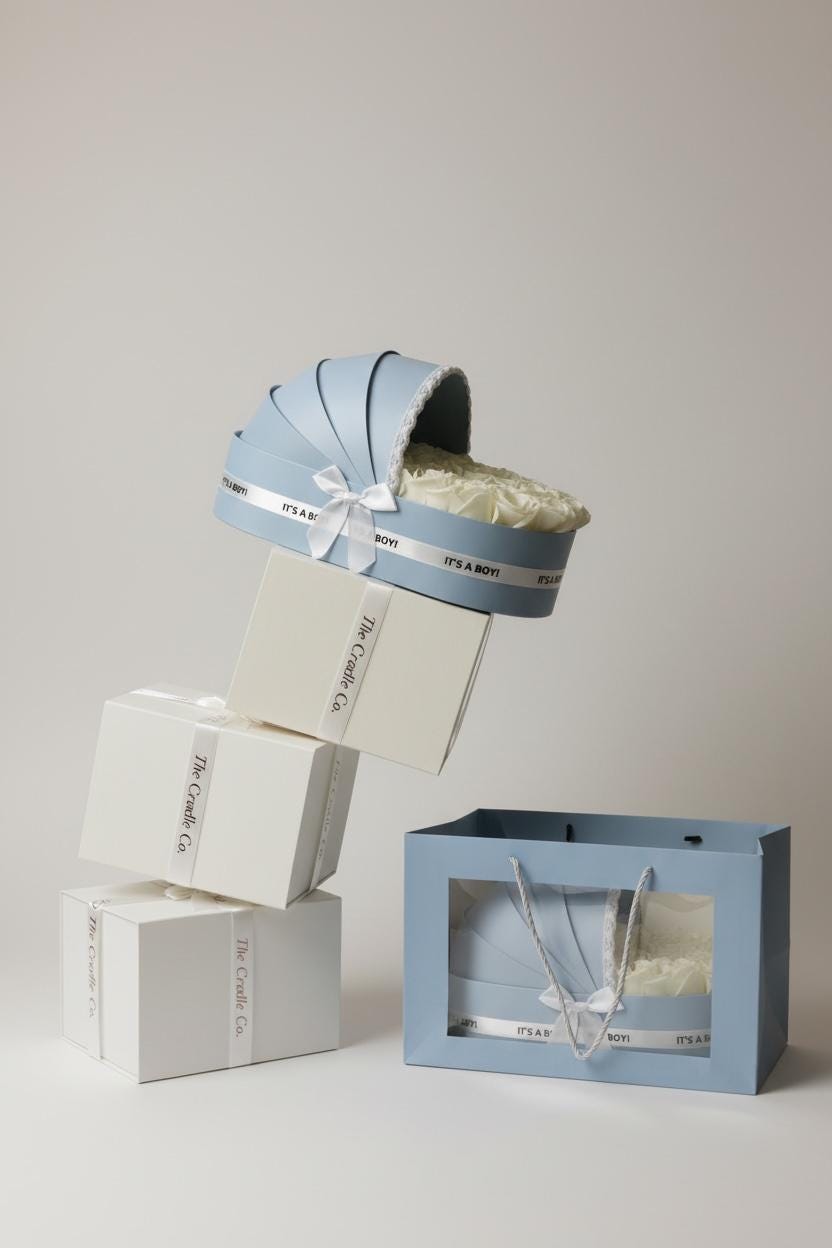 The Powder Blue Cradle Set with Cream Floral