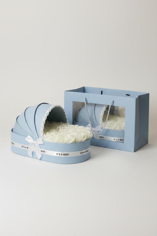 The Powder Blue Cradle Set with Ivory Florals