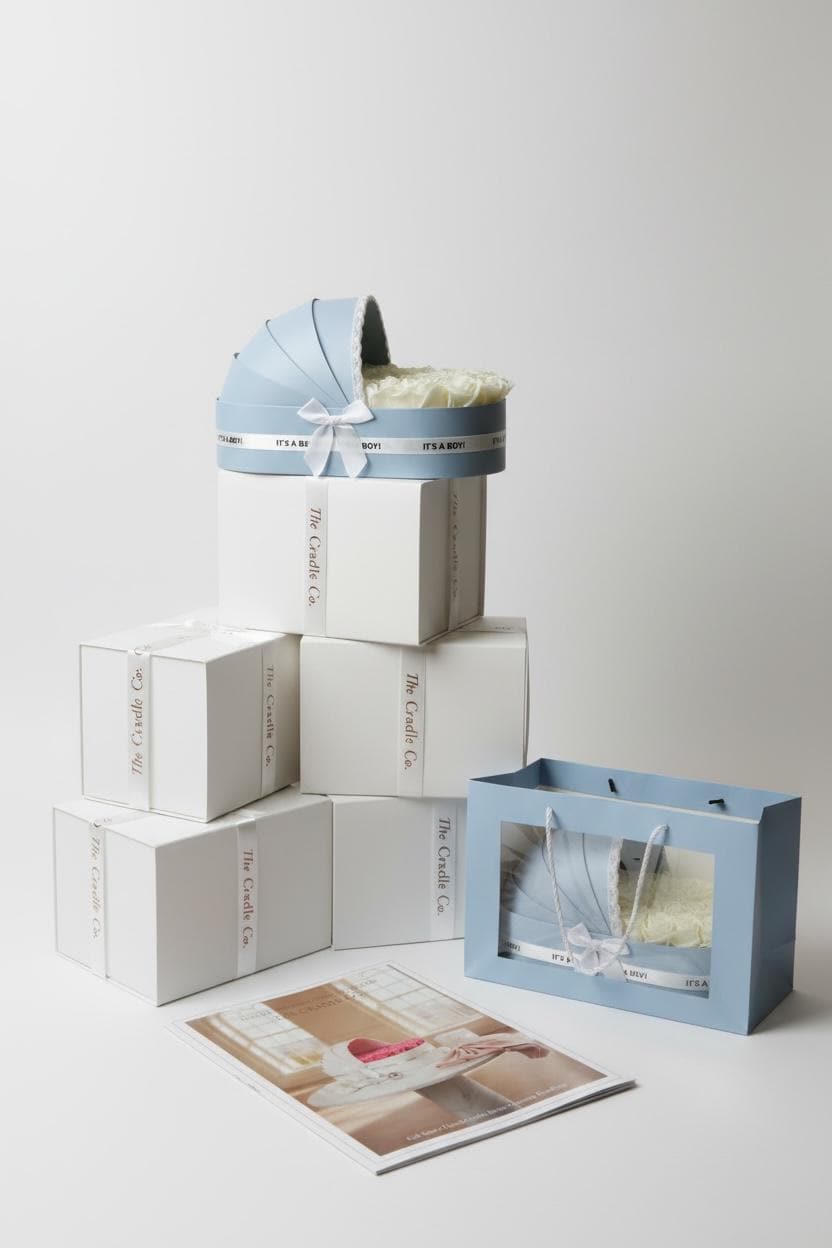 The Powder Blue Cradle Set with Cream Floral