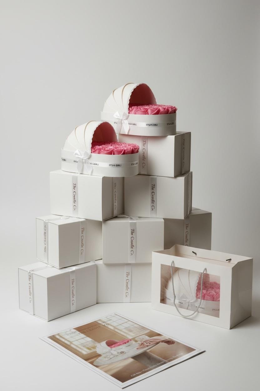 The Ivory Cradle Set with Fuchsia Floral